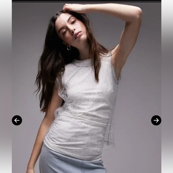 🆕 TOPSHOP Metallic Layered Mesh Sleeveless White Top - Picture 1 of 8